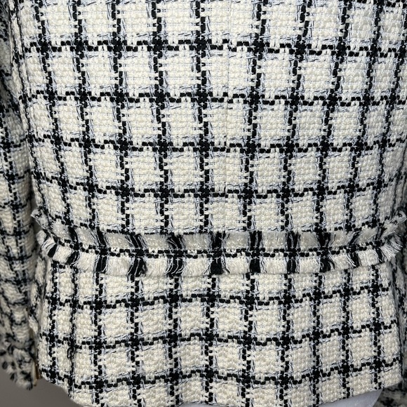 Karl Lagerfeld Plaid Tweed Fringe Crop Full Zip Blazer - Picture 10 of 17